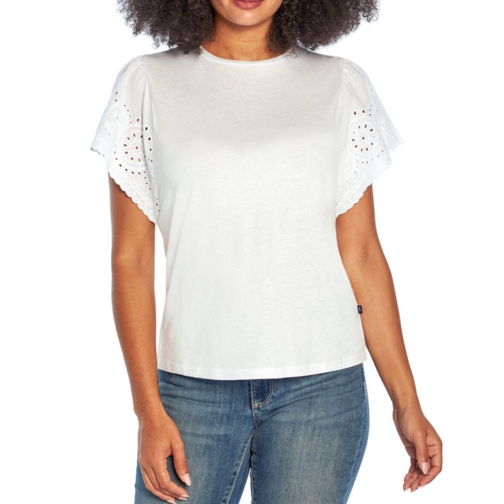 Gap women's eyelet flutter short sleeve shirt XS
